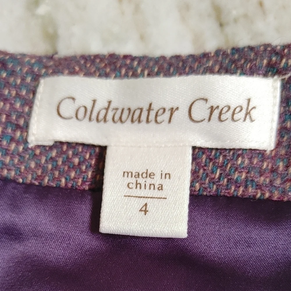 NWOT Coldwater Creek Violet Wool Mix Top-Stitched Tweed Skirt Size 4